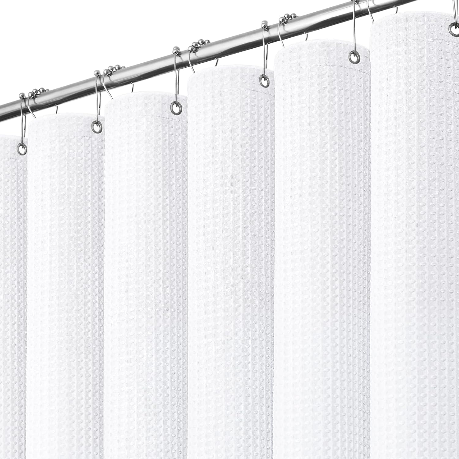 Fabric Weight Set - White Fabric Shower Curtain, Waffle Weave