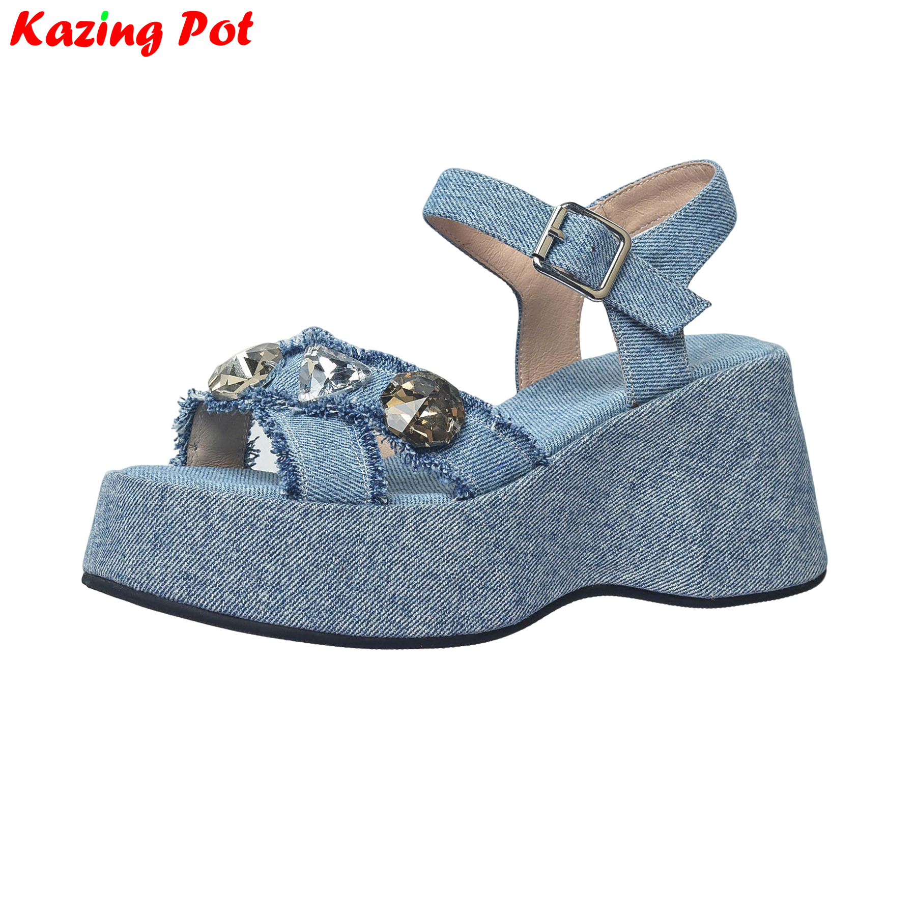 Sewing Cloth - Krazing Pot Denim Peep Toe Platform