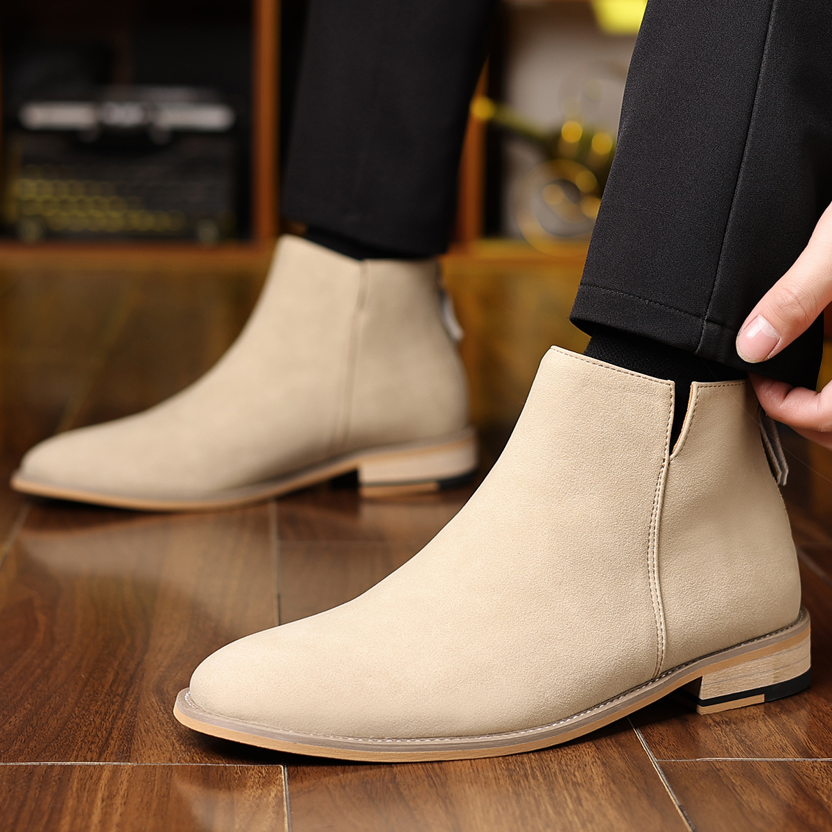 Sewing Zipper - Spring Autumn High-Top Leather Shoes Men's