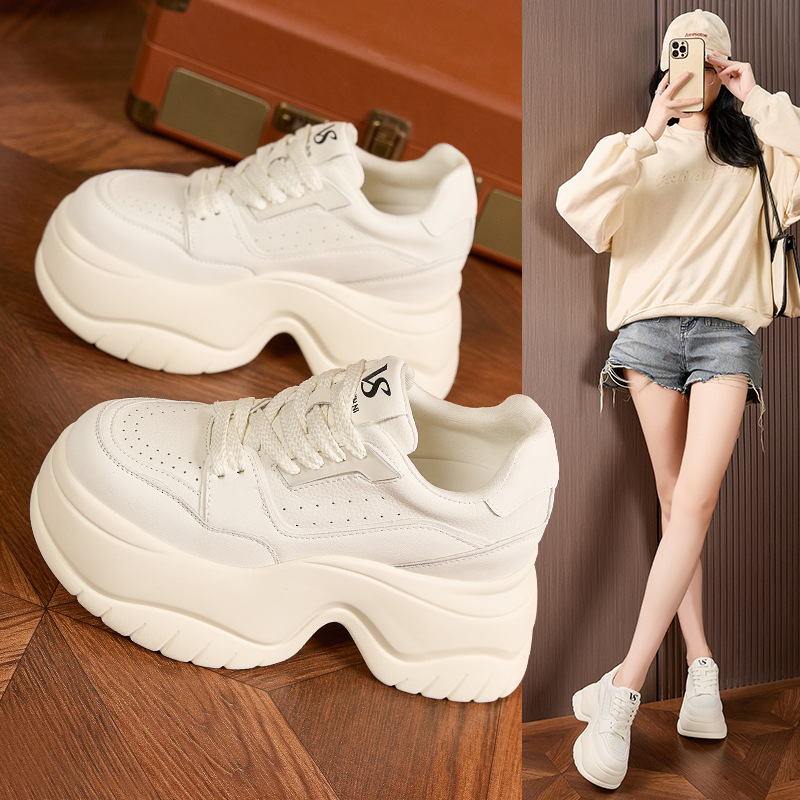 8cm Platform White Sneakers Wo - Sewing Fleece avaliação e preço