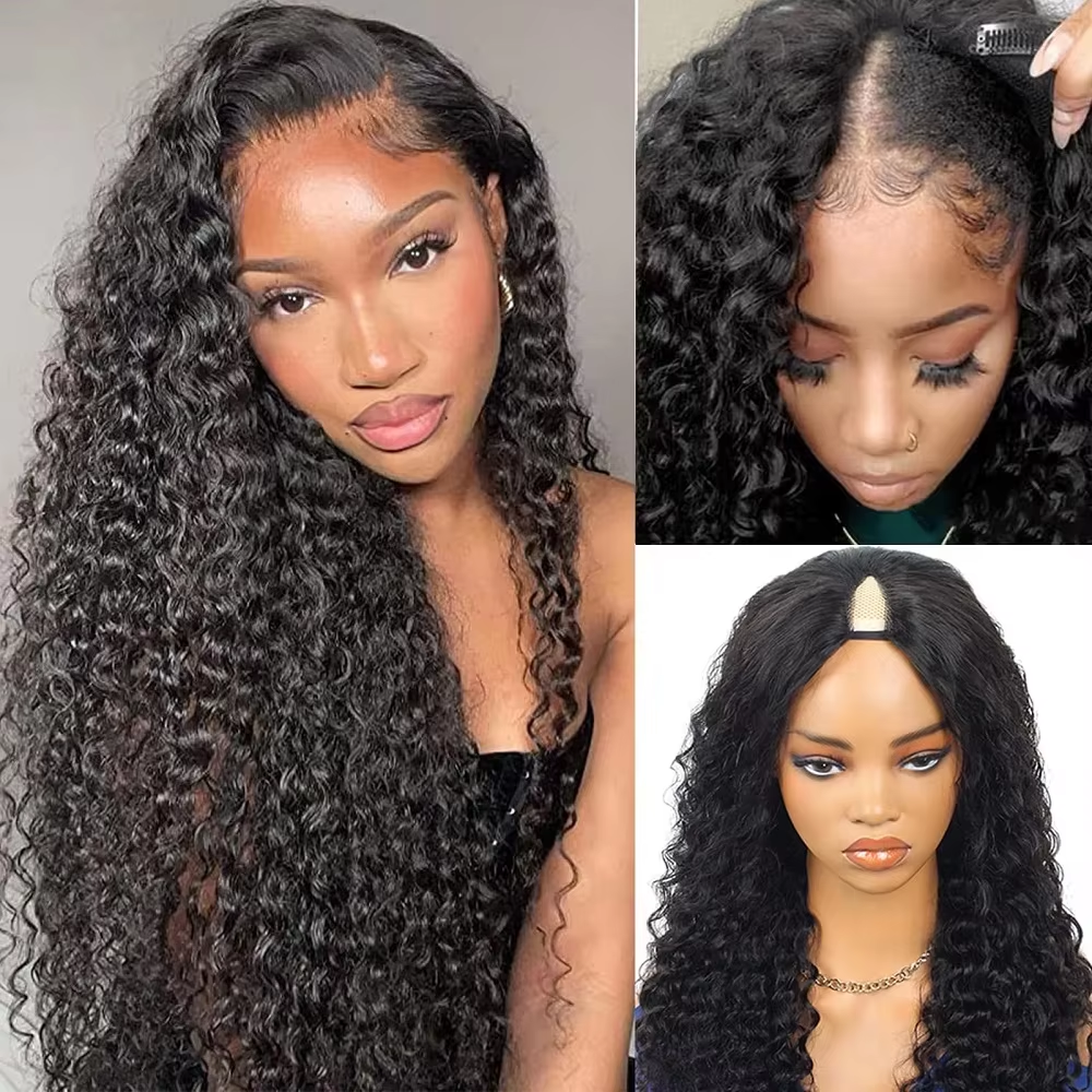 30 Inch Curly V Part Wig Human - Sewing V avaliação e preço