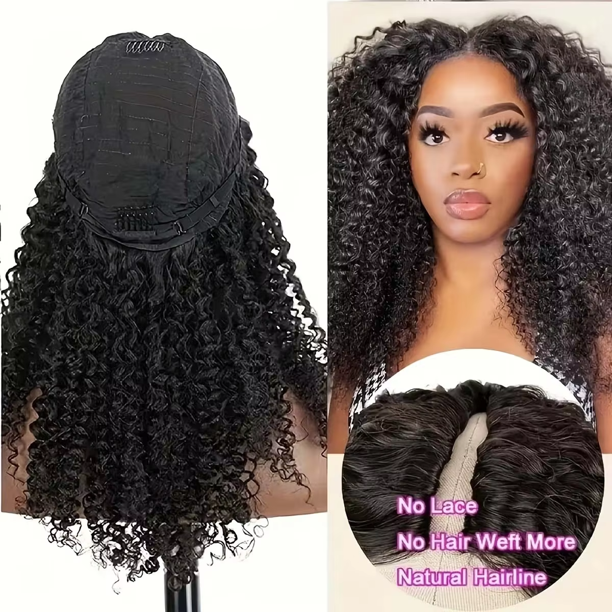 30 Inch Curly V Part Wig Human - Sewing V avaliação e preço