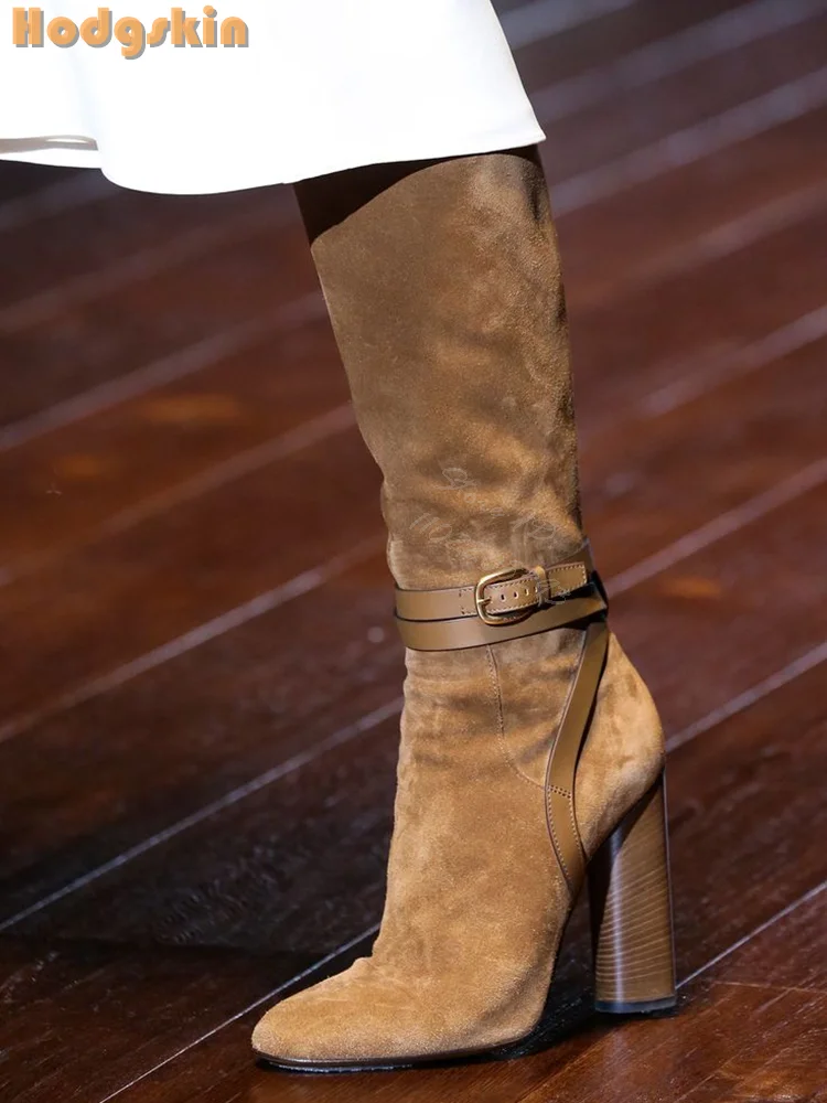 Retro Buckle Straps Boots Sued - Sewing Zipper avaliação e preço