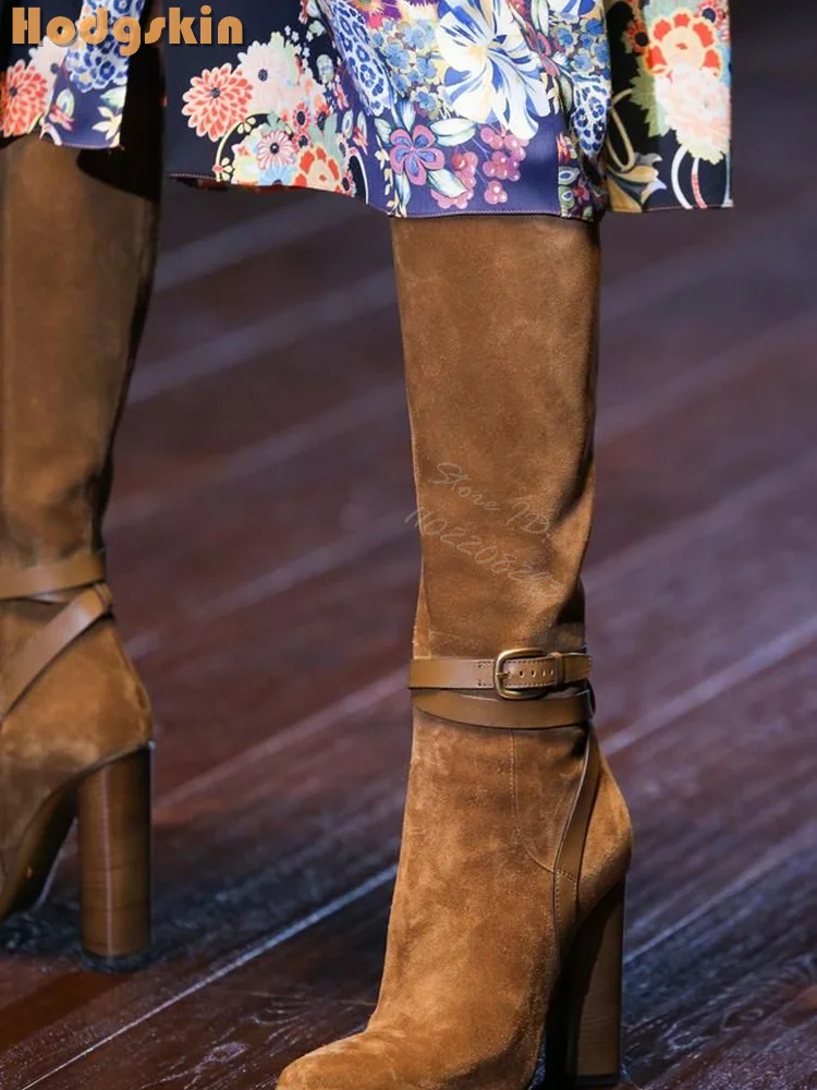 Retro Buckle Straps Boots Sued - Sewing Zipper avaliação e preço