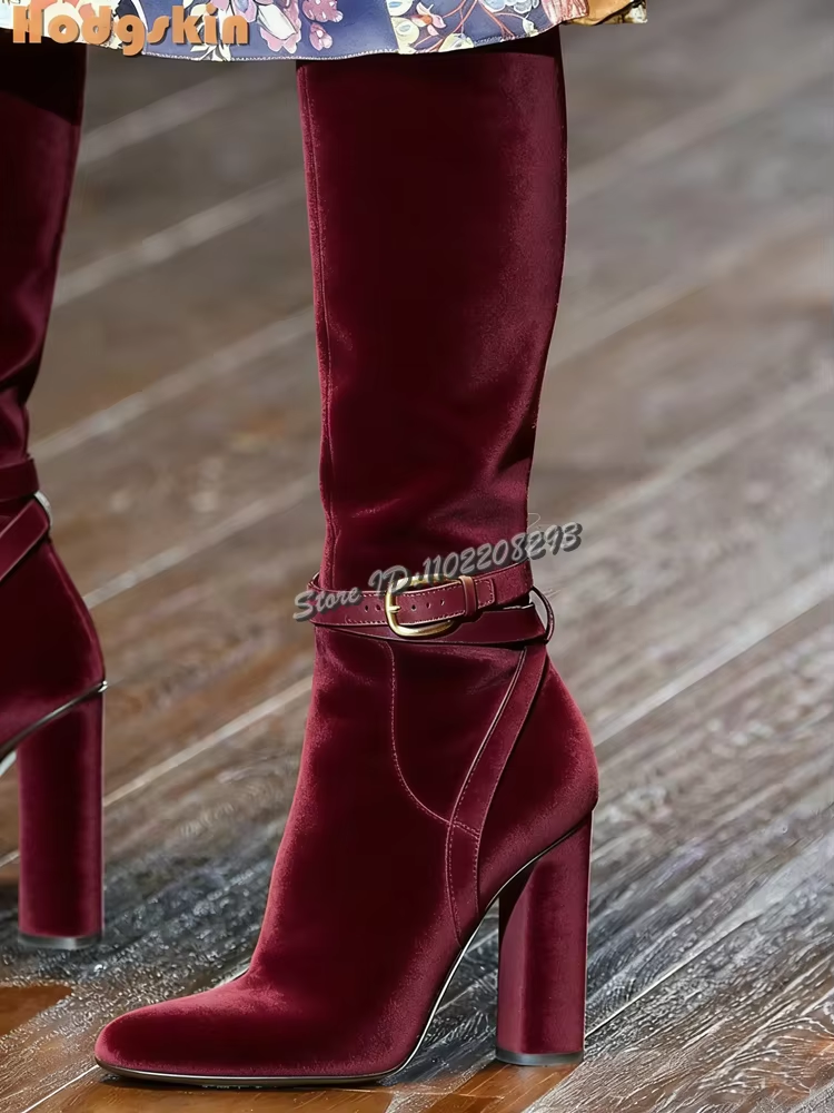 Retro Buckle Straps Boots Sued - Sewing Zipper avaliação e preço
