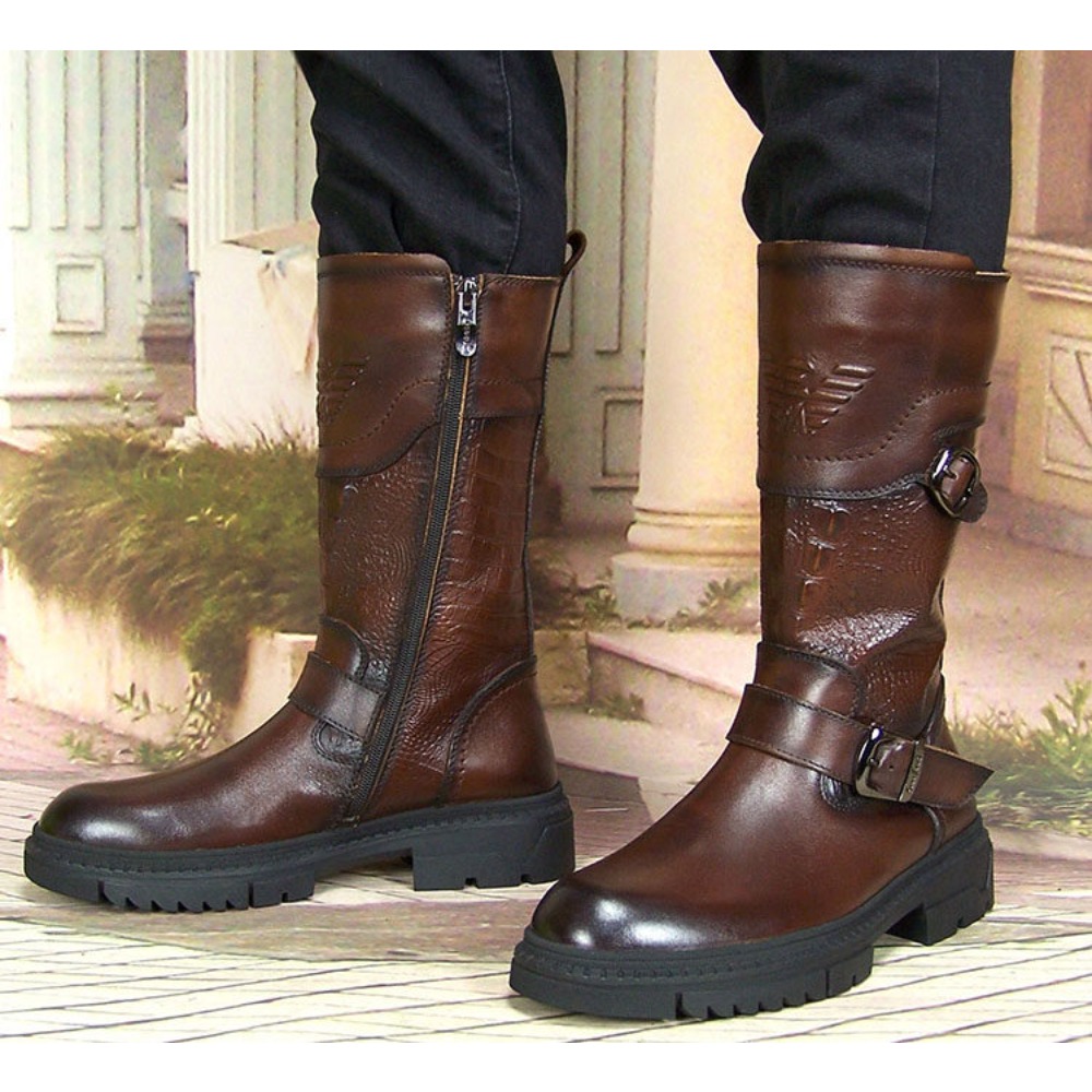 Fashion Men's Genuine Leather  - Sewing Zipper avaliação e preço