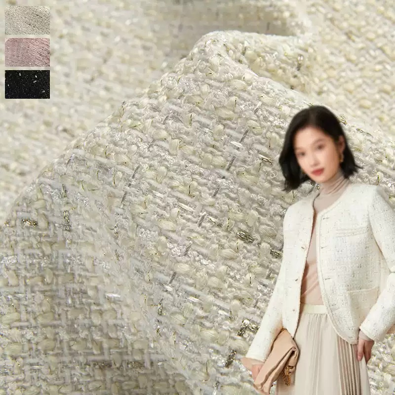 Beige Color and Gold Wire Yarn - Sewing Tweed avaliação e preço