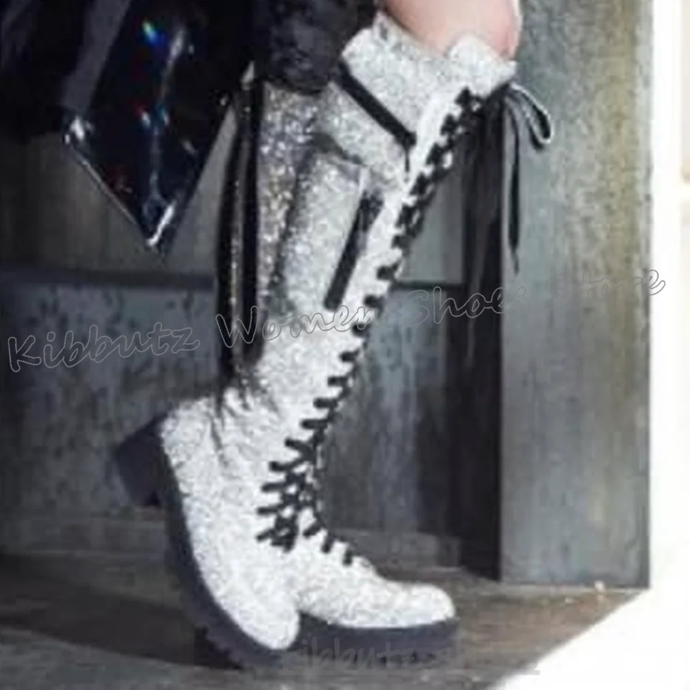 Knee High Boots Bling Glossy P - Sewing Zipper avaliação e preço