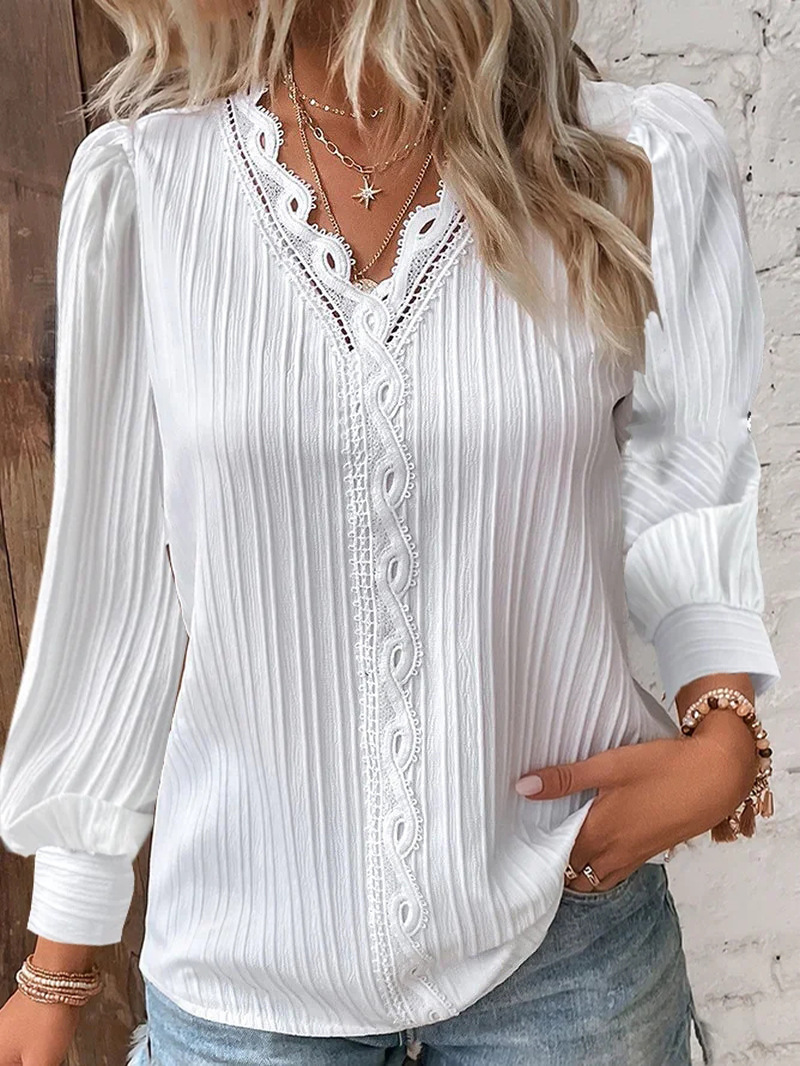 Women's White Blouses Lace Sti - Sewing V avaliação e preço