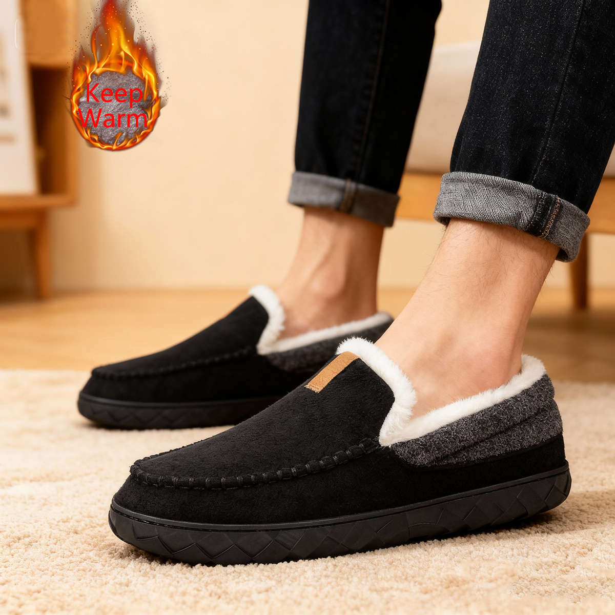 Men's Slippers Home Sewing Plu - Sewing Fleece avaliação e preço