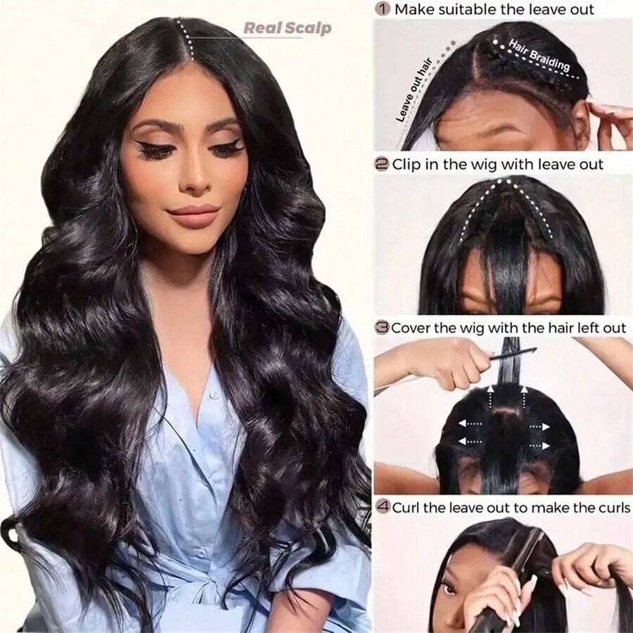 V Part Wig Human Hair Body Wav - Sewing V avaliação e preço