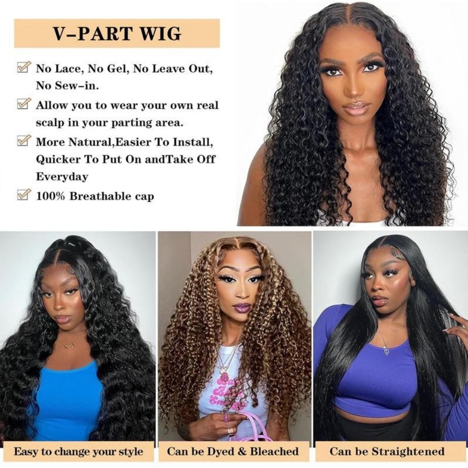 Deep Wave V Part Wig Human Hai - Sewing V avaliação e preço